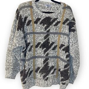 LOH Womens Gray Sweater Plus Size 22W Acrylic Vintage Retro Mixed Print Soft Top